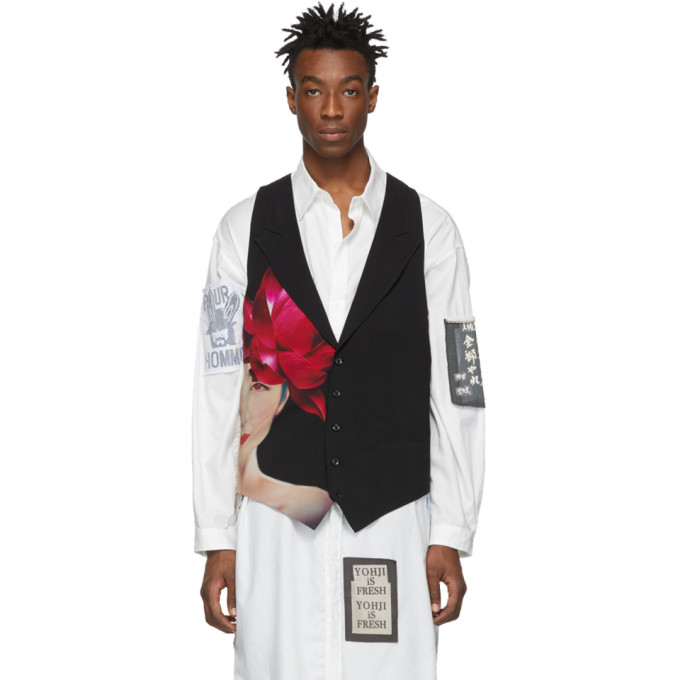 Yohji Yamamoto Tops YOHJI YAMAMOTO BLACK WOMAN PRINT PEAK LAPEL VEST