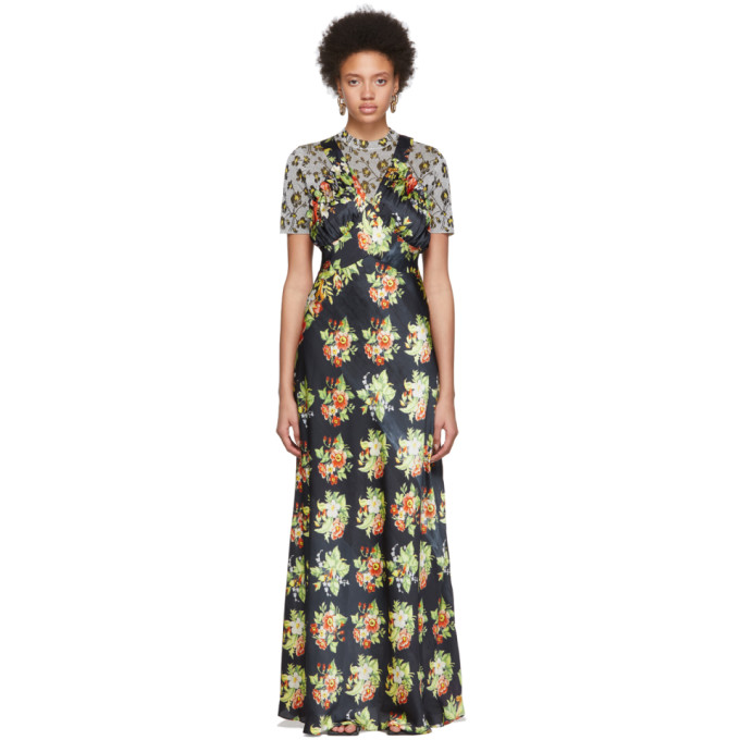 Click to view more detailed imagery on our partner's website Paco Rabanne Floral-pattern Woven Maxi Dress In V001 Black
