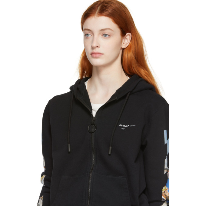 black diag multicolor zipped hoodie