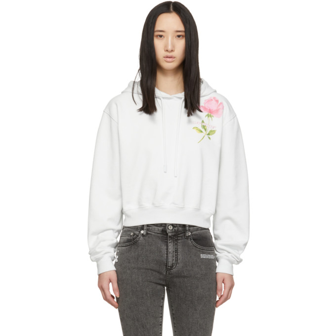 OFF-WHITE WHITE CROPPED FLOWERS HOODIE