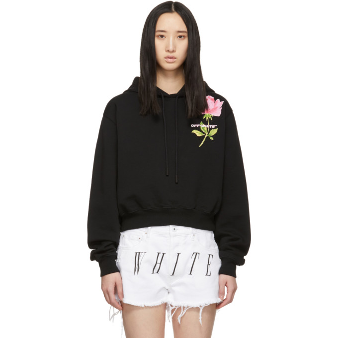 OFF-WHITE OFF-WHITE BLACK CROPPED FLOWER HOODIE