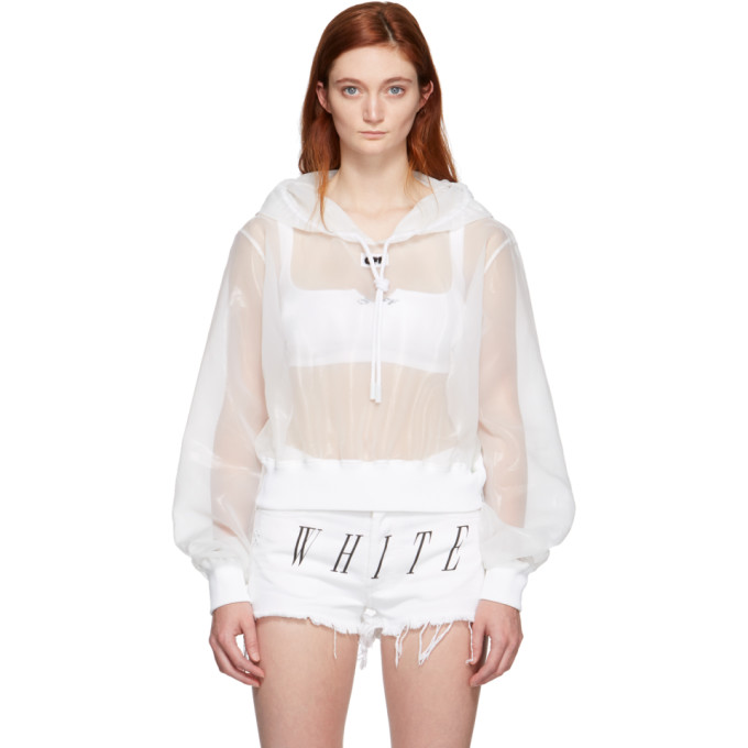 OFF-WHITE OFF-WHITE WHITE SHEER CROPPED HOODIE