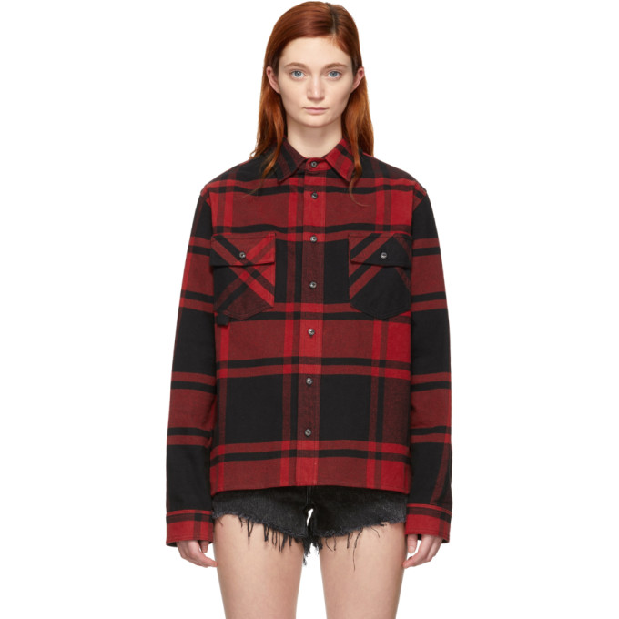 red and black flannel with hood