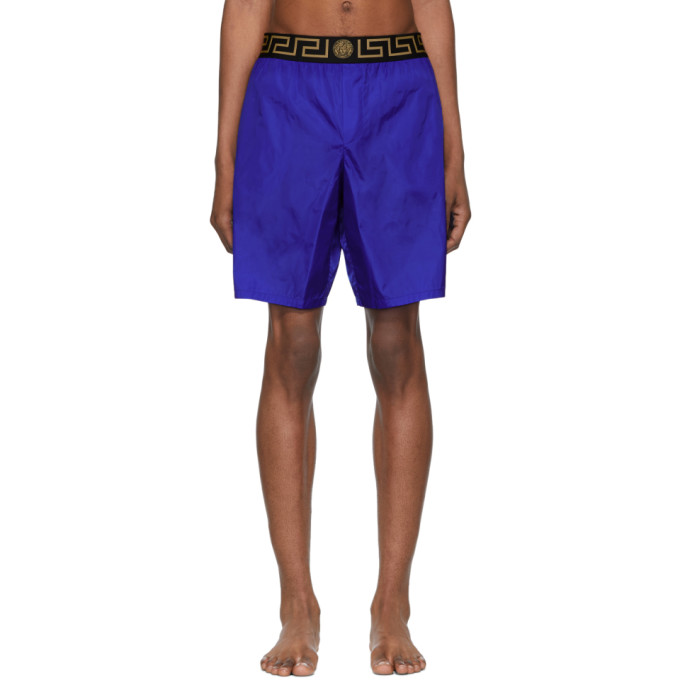 VERSACE VERSACE UNDERWEAR BLUE GRECA BORDER SWIM SHORTS