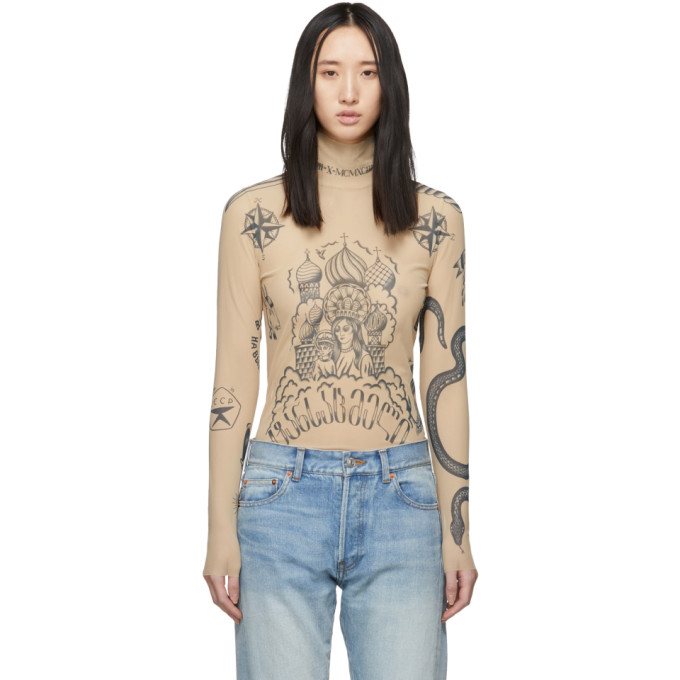 Vetements Tops VETEMENTS BEIGE TATTOO TURTLENECK