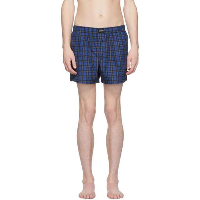Blue Check Plaid Tartan Mens Beach Shorts Quick Dry Swimming Trunks with 3 Pockets