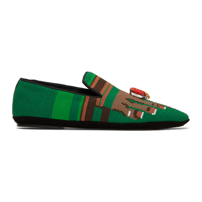 LOEWE LOEWE GREEN EMBROIDERED TOES SLIPPERS