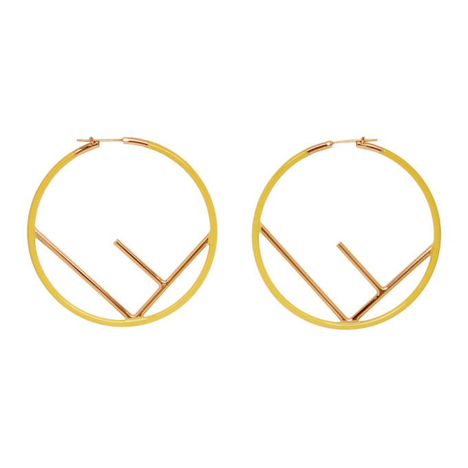 FENDI FENDI YELLOW AND GOLD F IS FENDI HOOP EARRINGS