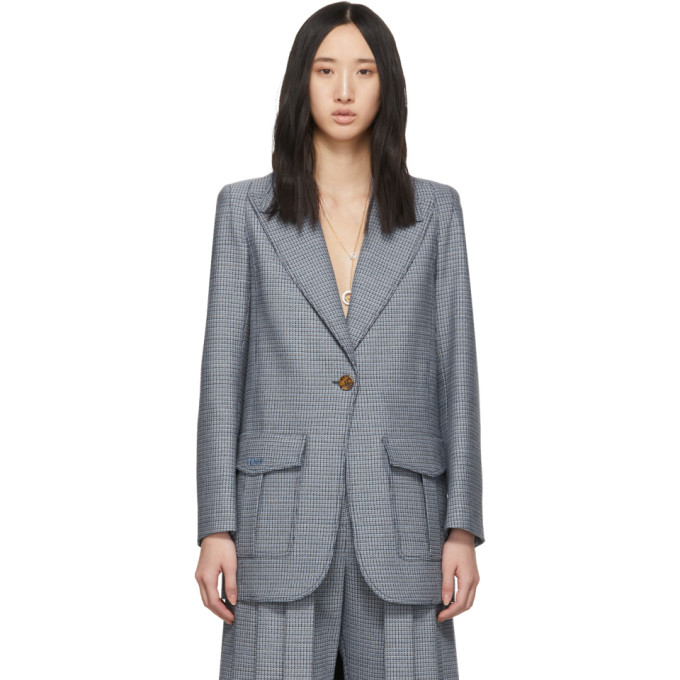 FENDI FENDI BLUE PLAID SINGLE BREASTED BLAZER