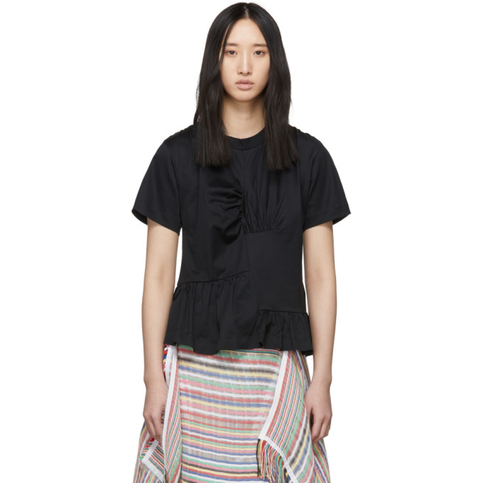 Marques' Almeida T-shirts MARQUES ALMEIDA BLACK PANELLED GATHERED T-SHIRT