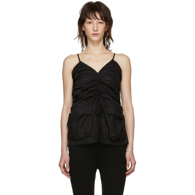 Marques' Almeida Tops MARQUES ALMEIDA BLACK RUCHED TANK TOP