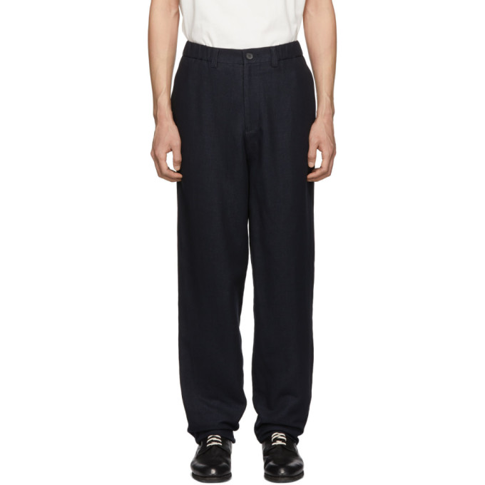 Issey Miyake Men Navy Double Face Moire Trousers 191728m19100102