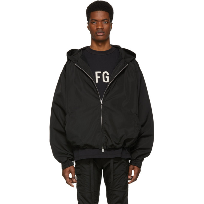 Fear Of God Jackets FEAR OF GOD BLACK NYLON FULL ZIP HOODED JACKET