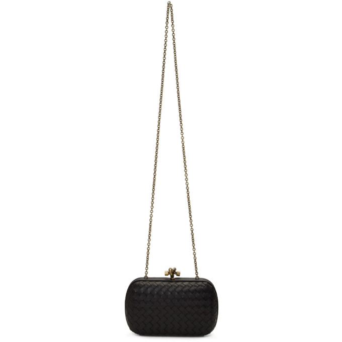 Bottega Veneta Black Intrecciato Chain Knot Clutch