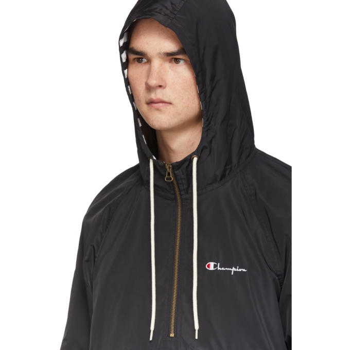 Champion Reverse Weave Black Small Script Logo Hooded Jacket In
