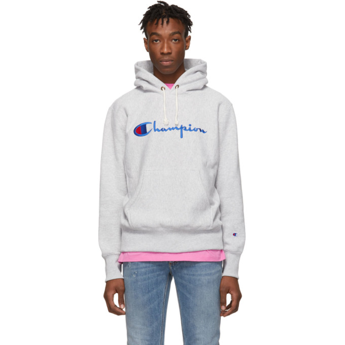 blue and red champion hoodie