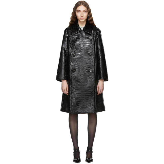 Miu Miu Black Croc Leather Double Breasted Trench Coat 191838F05900201