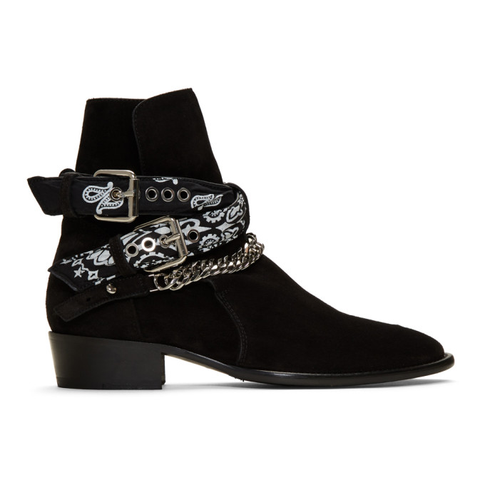 AMIRI Black Suede Bandana Buckle Boots