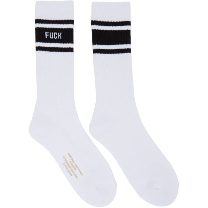 Wacko Maria White and Black Fuck Skater Socks 191948M22000101