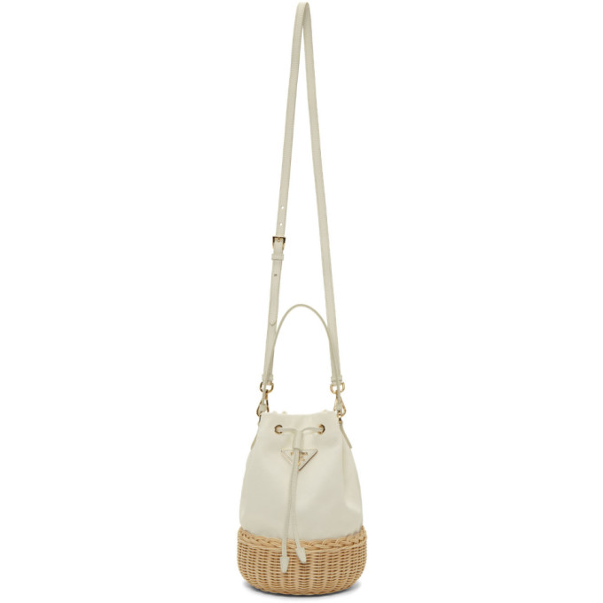 Prada White Raffia Bucket Bag