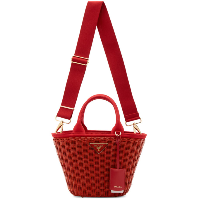 Prada Red Raffia Vase Tote