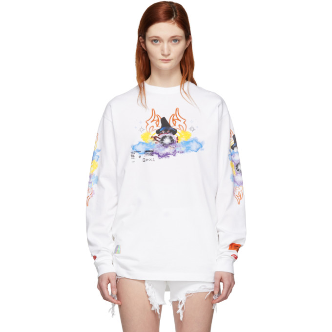 Heron Preston T-shirts HERON PRESTON WHITE TRIBAL WIZARD LONG SLEEVE T-SHIRT