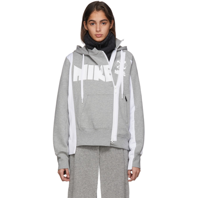 NIKE NIKE GREY AND WHITE SACAI EDITION NRG NI-60 HOODIE