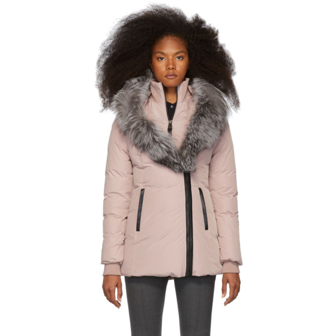 adali fitted winter down coat with hood and fur trim