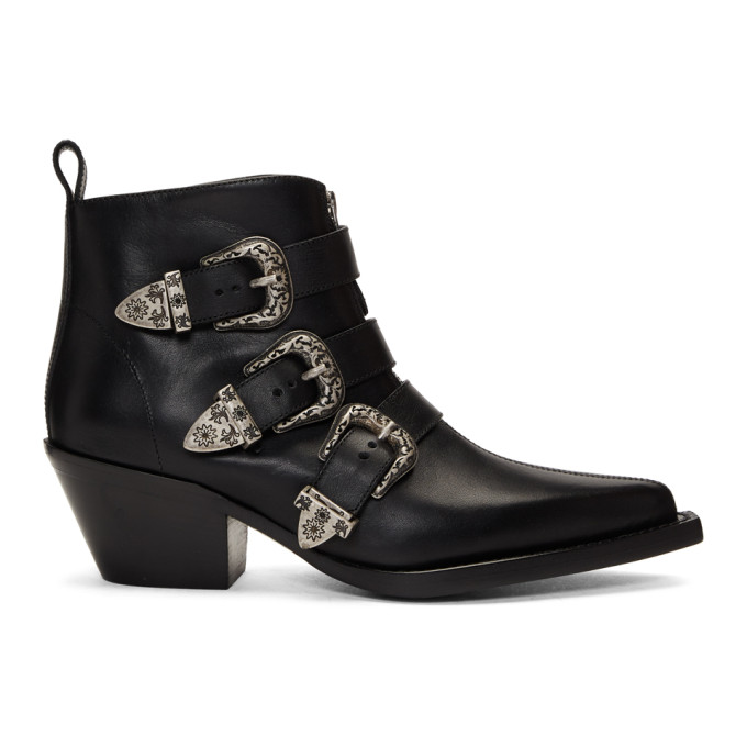 R13 Black Three-Buckle Ankle Boots