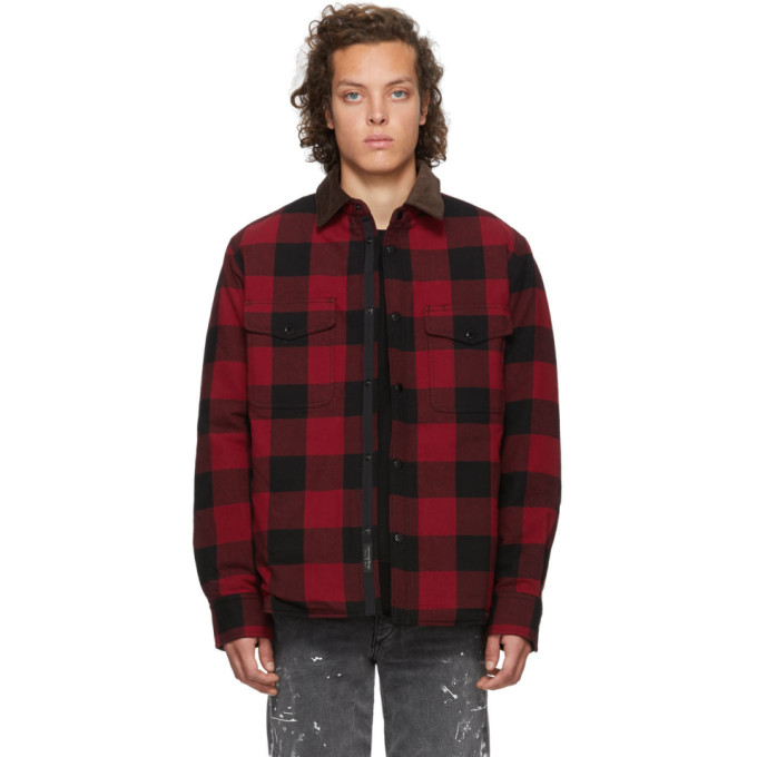 RAG & BONE RAG AND BONE BLACK AND RED PADDED JACK SHIRT