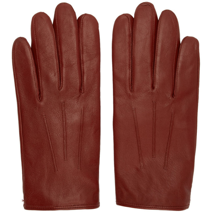 Hugo Red Leather Gloves