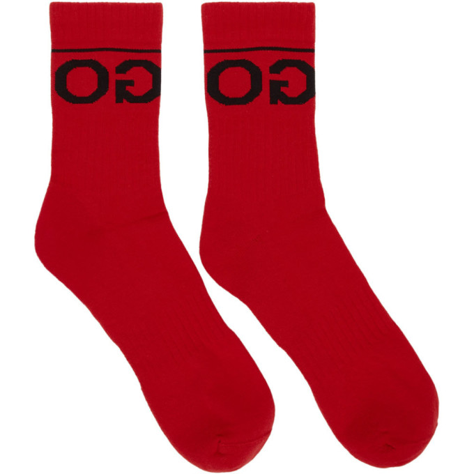 Hugo Two Pack Black And Red Logo Socks
