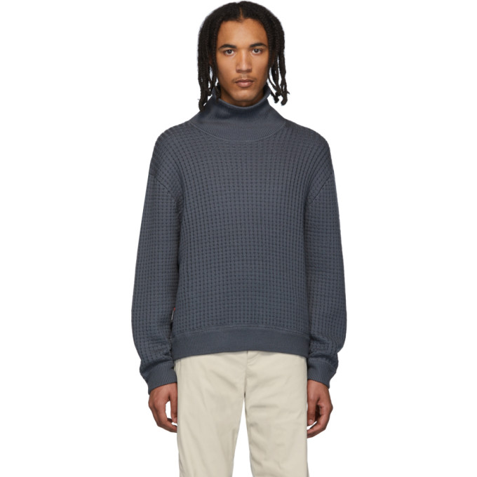 AFFIX AFFIX GREY WOOL WAFFLE KNIT TURTLENECK