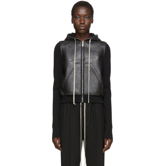 RICK OWENS DRKSHDW RICK OWENS DRKSHDW BLACK FAUX-LEATHER REG HOODIE