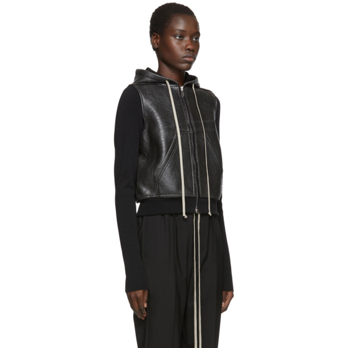 RICK OWENS DRKSHDW RICK OWENS DRKSHDW BLACK FAUX-LEATHER REG HOODIE