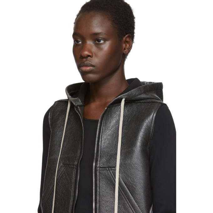 RICK OWENS DRKSHDW RICK OWENS DRKSHDW BLACK FAUX-LEATHER REG HOODIE