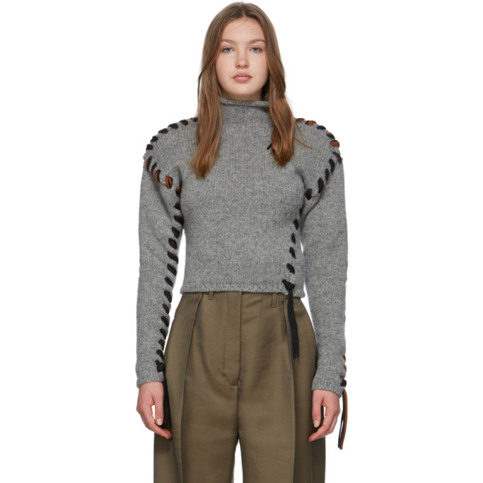 Acne Studios Grey Lace-up Turtleneck In Grey Melang