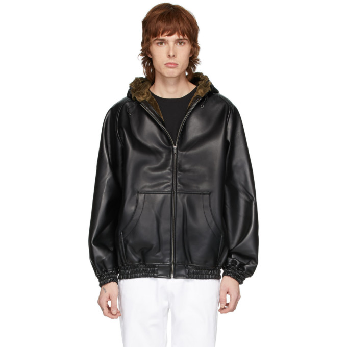 Random Identities Black Faux-Leather Zip Hoodie