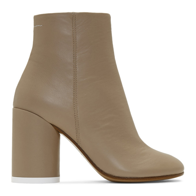MM6 Maison Margiela Beige Leather Ankle Boots