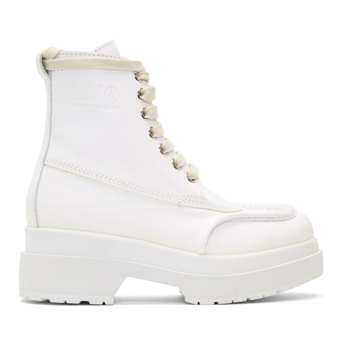 MM6 Maison Margiela White Mid-Calf Combat Boots
