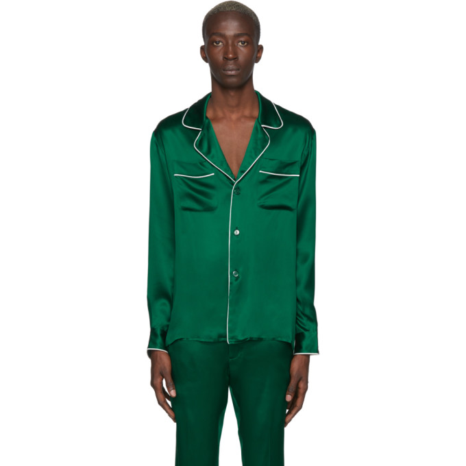 Casablanca T-shirts CASABLANCA GREEN SILK DE SOIREE PYJAMA SHIRT