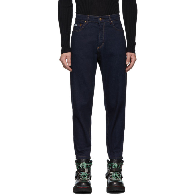 Versace Jeans Couture Indigo Cropped Rinse Jeans In E904indigo