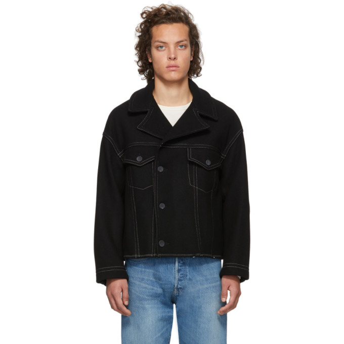 Kuro Black Melton Color Stitching Jacket