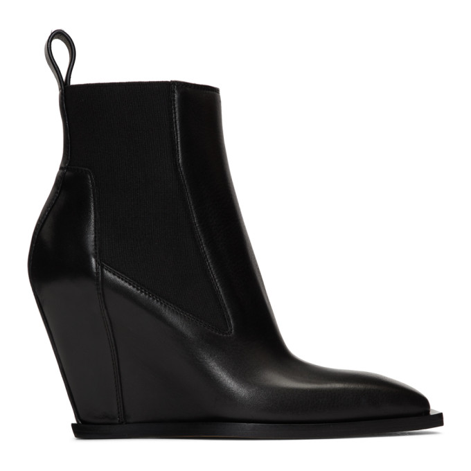 Rick Owens Black Leather Sharp Wedge Boot