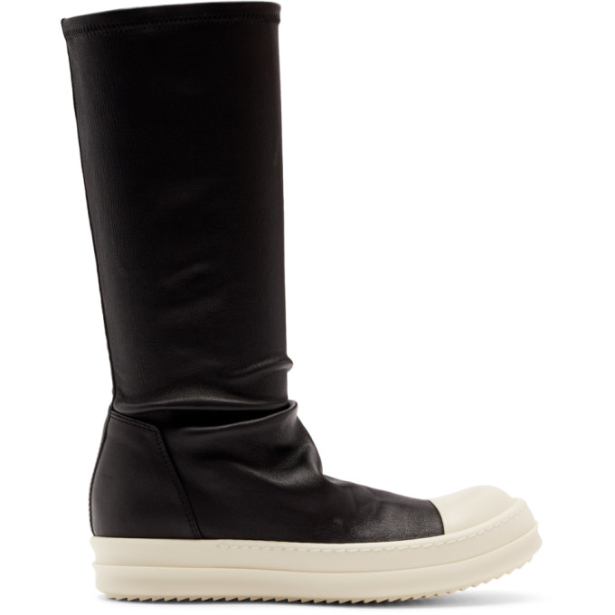 Rick Owens Black and Off-White Sock Boots