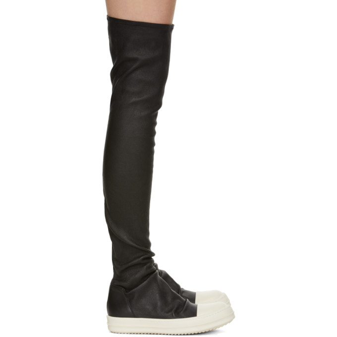 Rick Owens Black and Off-White Stocking Tall Boots