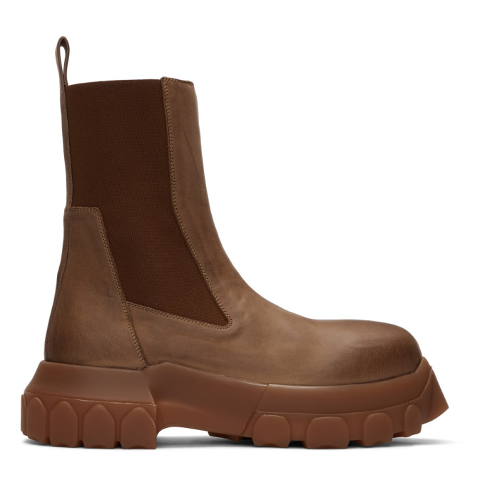 Rick Owens Brown Bozo Tractor Beatles Chelsea Boots