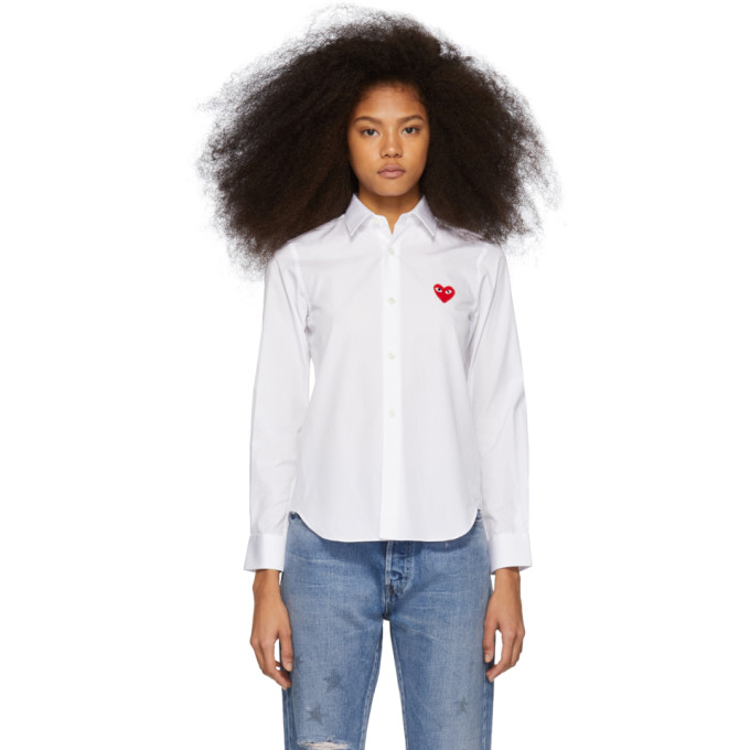 Comme des Garcons Play White and Red Heart Patch Shirt