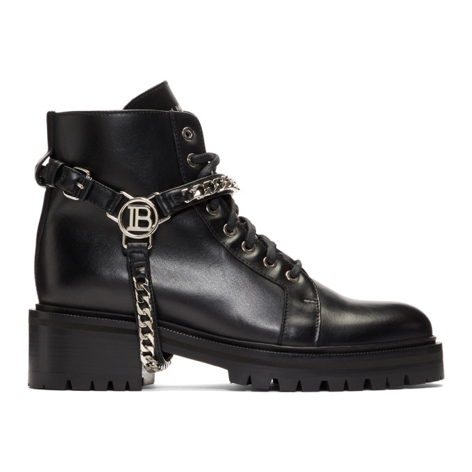 Balmain Black Silver B Harness Ranger Boots