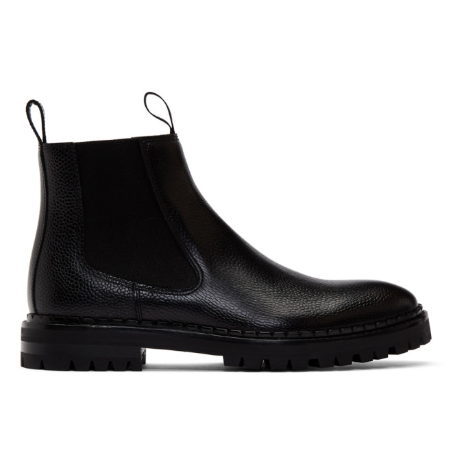 Lanvin Black Pebbled Chelsea Boots